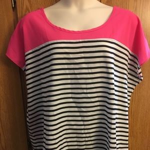 Pink, black white plus sized top